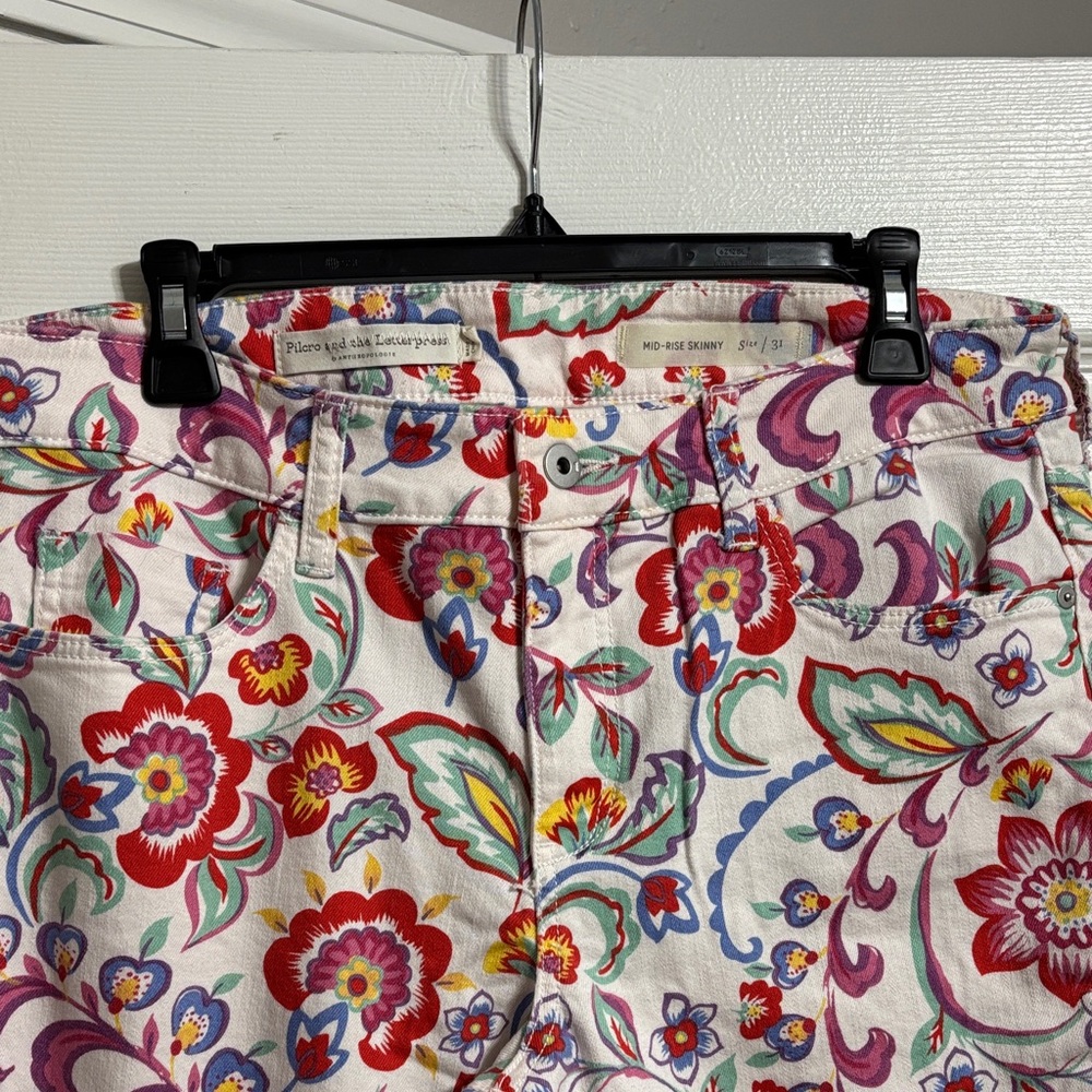 Pilcro and the Letterpress White Floral Print Skinny Jeans Like New - Picture 4 of 13